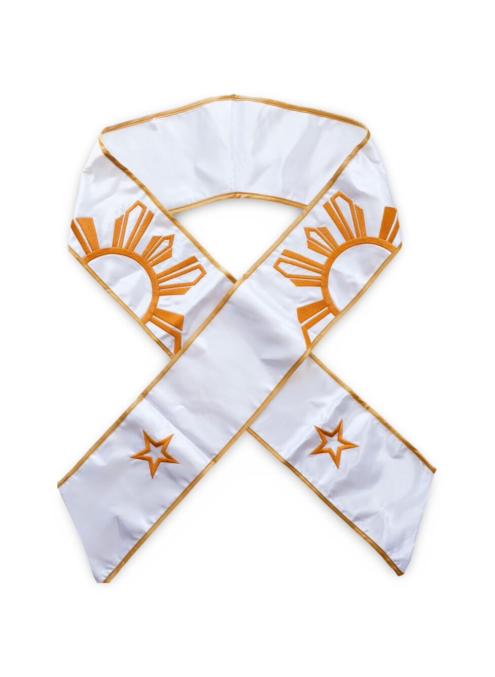 4647 Philippines School Graduation Sash With Sun and Stars White and Gold